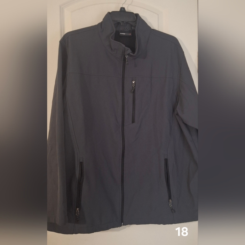 Men's Size 2XL Swiss Tech Grey Basic Jacket Fleece Lined Full Zip Casual Formal